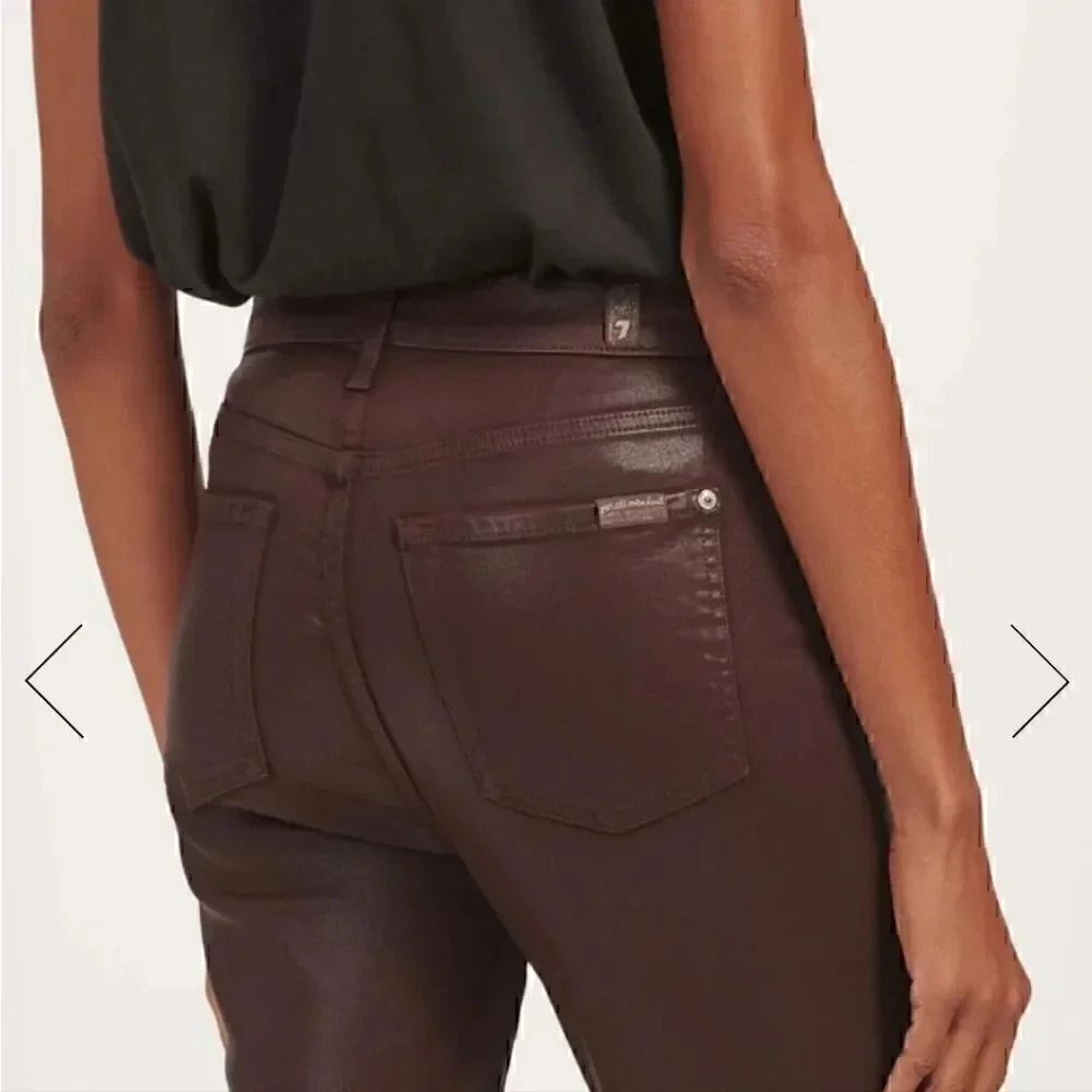 7 For All Mankind Chocolate Brown Faux Leather Pants Size 10 - Picture 3 of 11